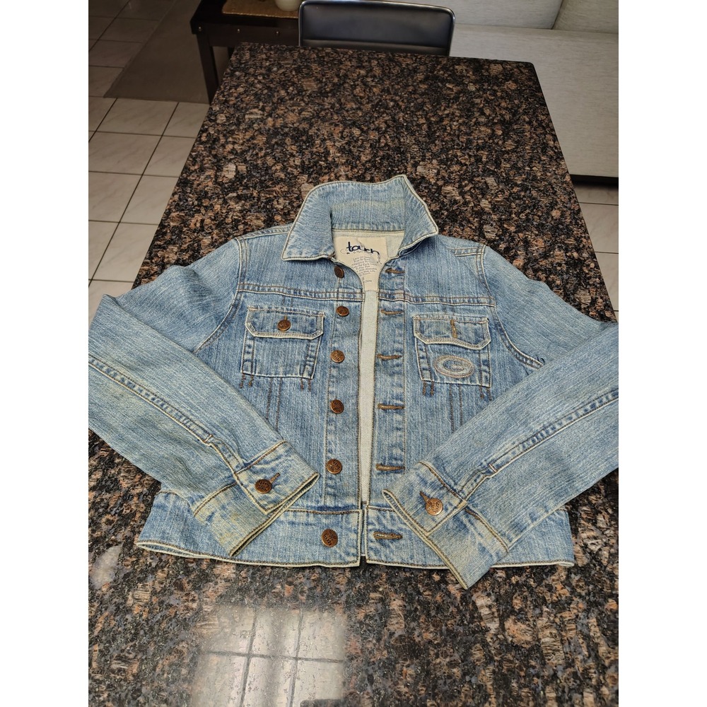 Touch by Alyssa Milano Green Bay Packers Denim Jacket Light Wash Women Small Y2K